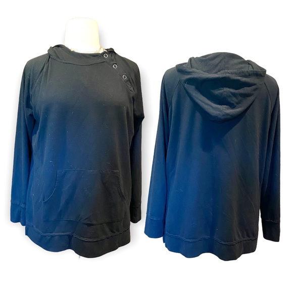 0X Maurice’s black wrap front pullover top with shoulder buttons and hood - Picture 1 of 14